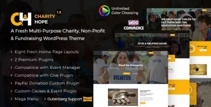 Charity Hope Non-Profit Fundraising WordPress Charity Theme 1.9 GPL Theme