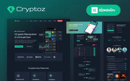 Cryptoz Cryptocurrency Landing Page Elementor WordPress Theme 1.1.0 GPL Theme