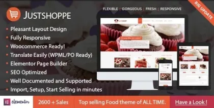 Elementor Cake Bakery WordPress Theme Justshoppe 12.3 GPL Theme