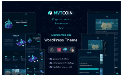 MVTCoin Cryptocurrency Bitcoin WordPress Theme 1.0.0 GPL Theme