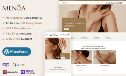 Menoa Modern Jewelry Imitation Store WooCommerce Responsive Theme 1.0.2 GPL Theme