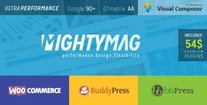 MightyMag Magazine, Shop, Community WP Theme 3.5 GPL Theme
