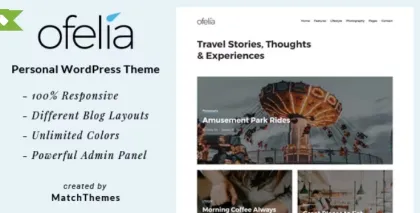 Ofelia Travel Personal WordPress Blog Theme 2.0.2 GPL Theme