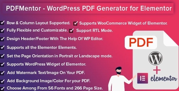 PDFMentor Pro WordPress PDF Generator for Elementor 2.2.0 GPL Plugins