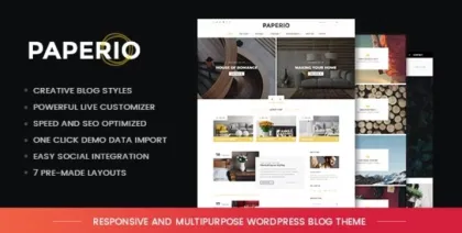 Paperio Responsive and Multipurpose WordPress Blog Theme 2.1 GPL Theme