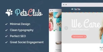 Pets Club Domestic Animals Care, Shop Veterinary WordPress Theme 2.0 GPL Theme