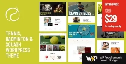 Racquet Tennis, Badminton Squash WordPress Theme 1.0.0 GPL Theme