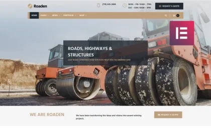 Roaden Road Construction WordPress Elementor Theme WordPress Theme 1.1.1 GPL Theme