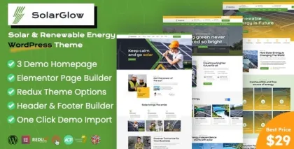 Solarglow Solar Renewable Energy WordPress Theme 1.1.0 GPL Theme