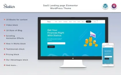 Statics Finances Landing page with Blog Elementor WordPress Theme 1.1 GPL Theme
