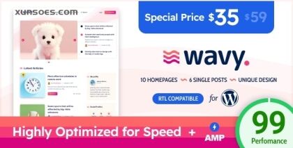 Wavy Modern Lightweight Blog for WordPress 1.5.0 GPL Theme