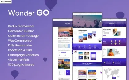 Wonder GO Tour Booking and Travel WordPress Theme 1.0.1 GPL Theme